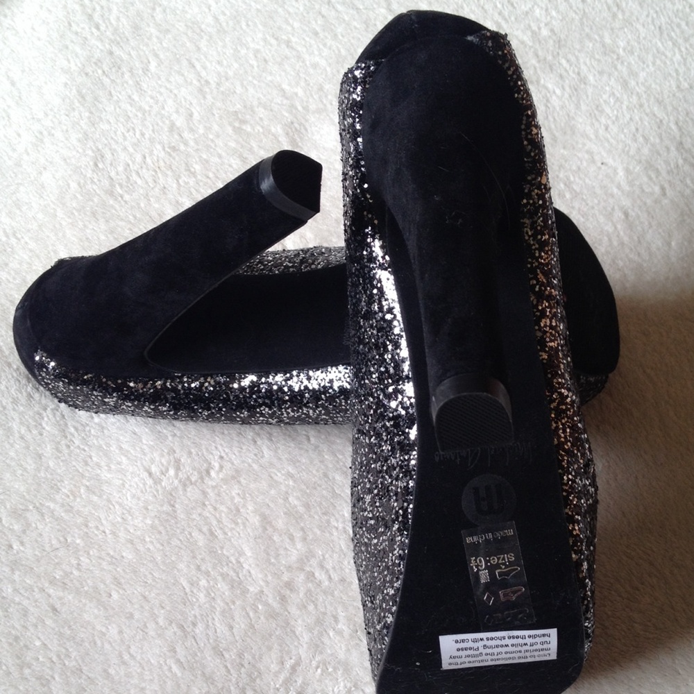 Michael Antonio Glitter Peep Toe Platform Heels - Picture 8 of 8